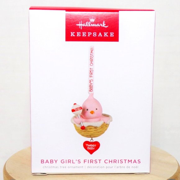 Hallmark Holiday 222 Hallmark Babys First Christmas Girl Pink Bird